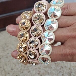 Roxanne Assoulin Gold and Cream Crystal Bracelet Stack